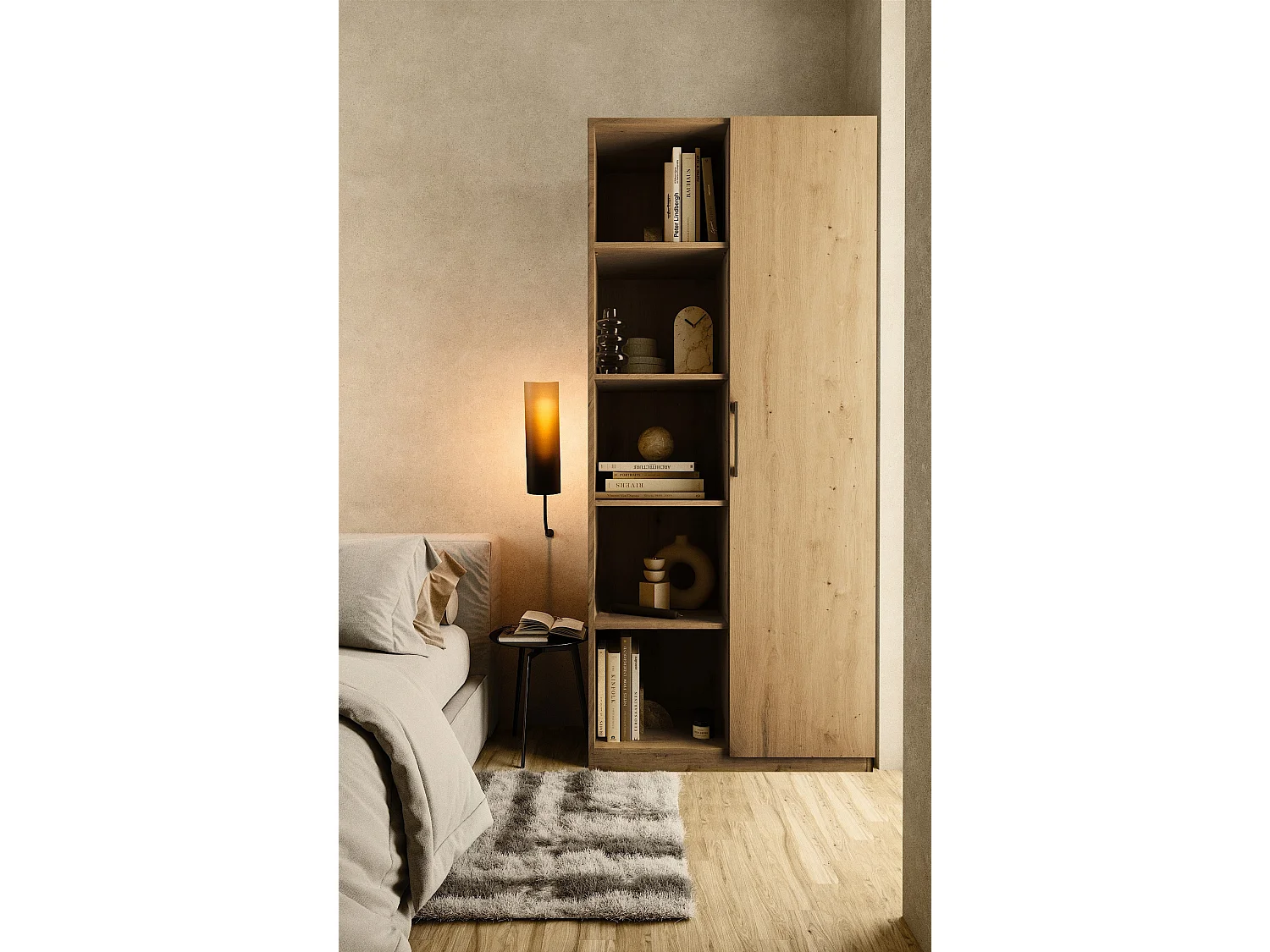 Libreria moderna 80x182x30 cm con vani a giorno e anta rovere naturale LBT8