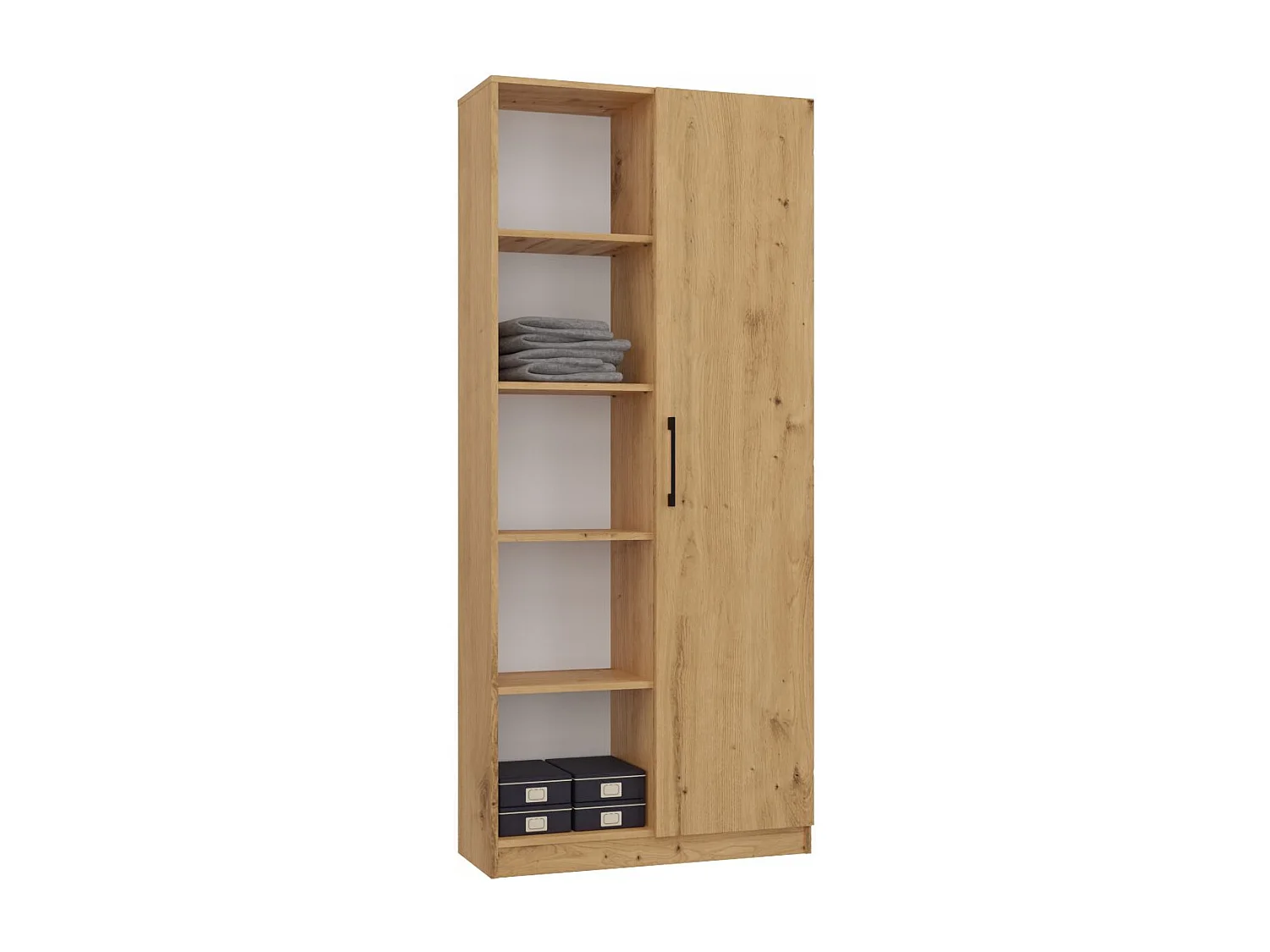 Libreria moderna 80x182x30 cm con vani a giorno e anta rovere naturale LBT8