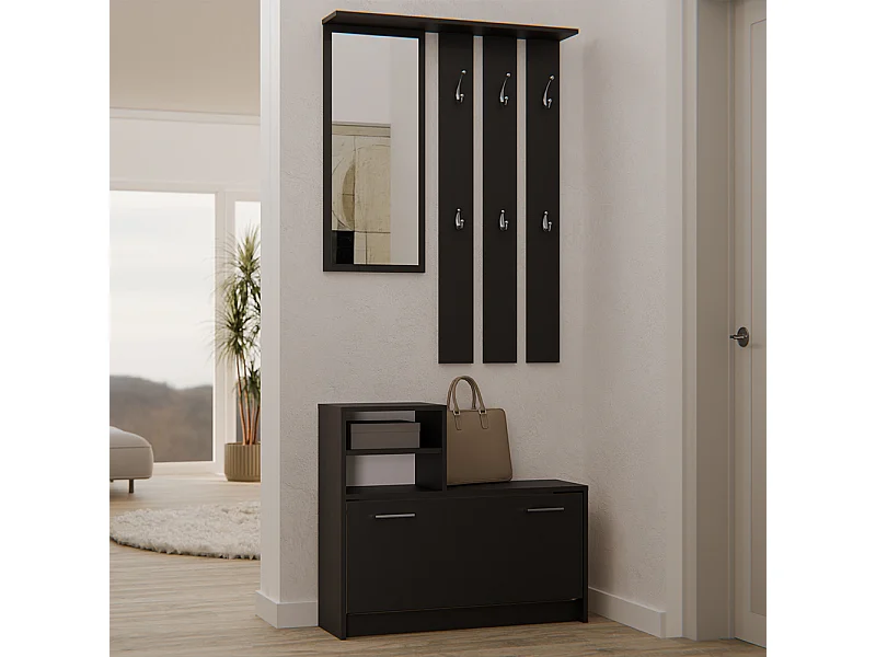 Mobile ingresso con specchio 85x180 cm nero MIT1