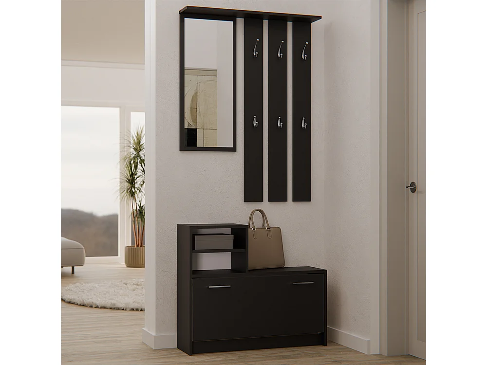 Mobile ingresso con specchio 85x180 cm nero MIT1