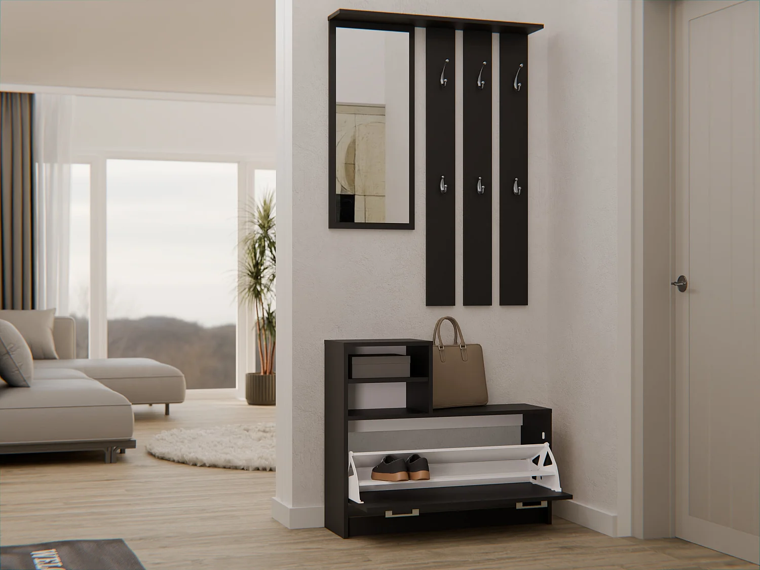 Mobile ingresso con specchio 85x180 cm nero MIT1