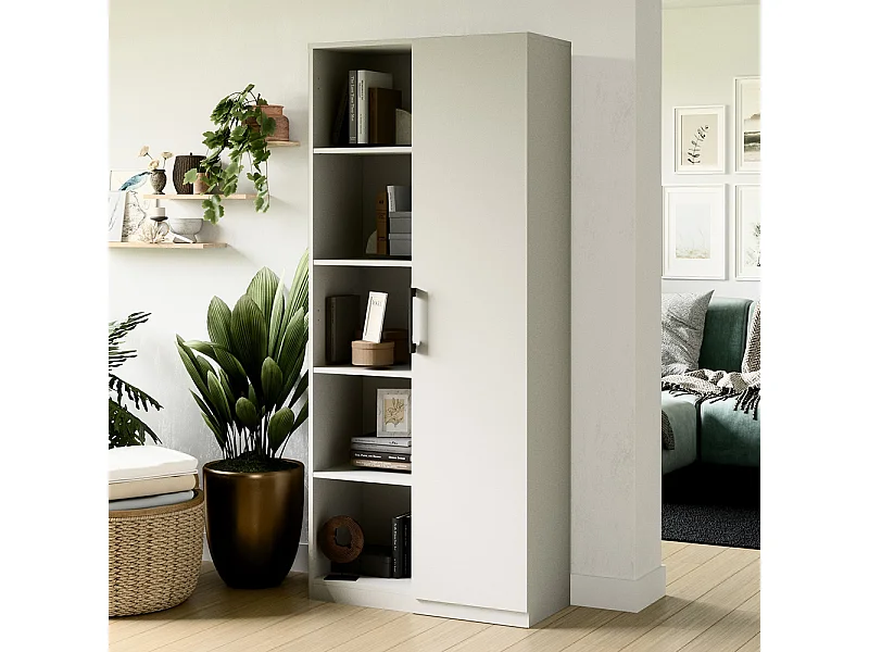 Libreria moderna 80x182x30 cm con vani a giorno e anta bianco LBT8