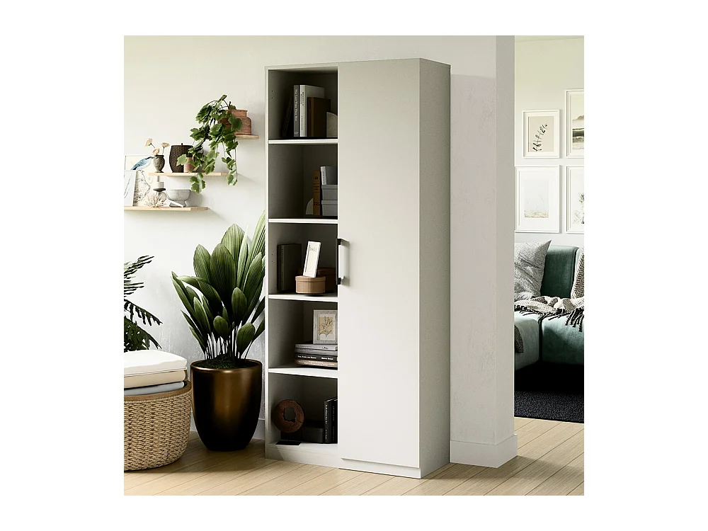 Libreria moderna 80x182x30 cm con vani a giorno e anta bianco LBT8