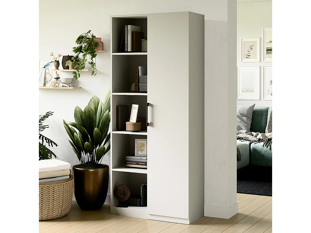 Libreria moderna 80x182x30 cm con vani a giorno e anta bianco LBT8