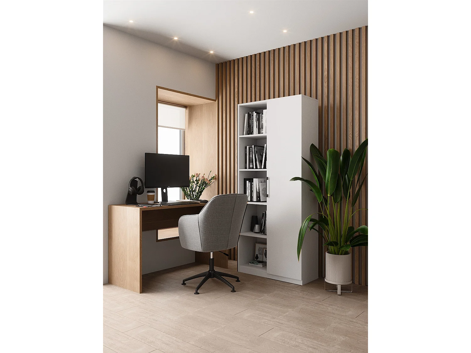 Libreria moderna 80x182x30 cm con vani a giorno e anta bianco LBT8