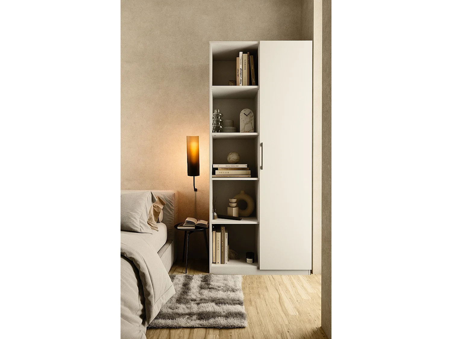 Libreria moderna 80x182x30 cm con vani a giorno e anta bianco LBT8
