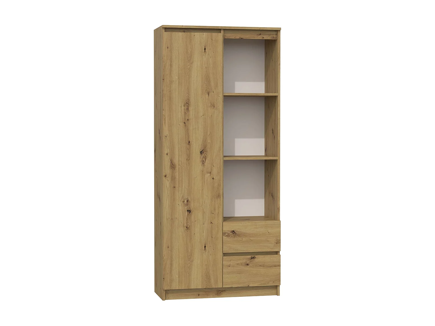 Libreria moderna 80x180x35 cm con anta e cassetti rovere naturale LBT7