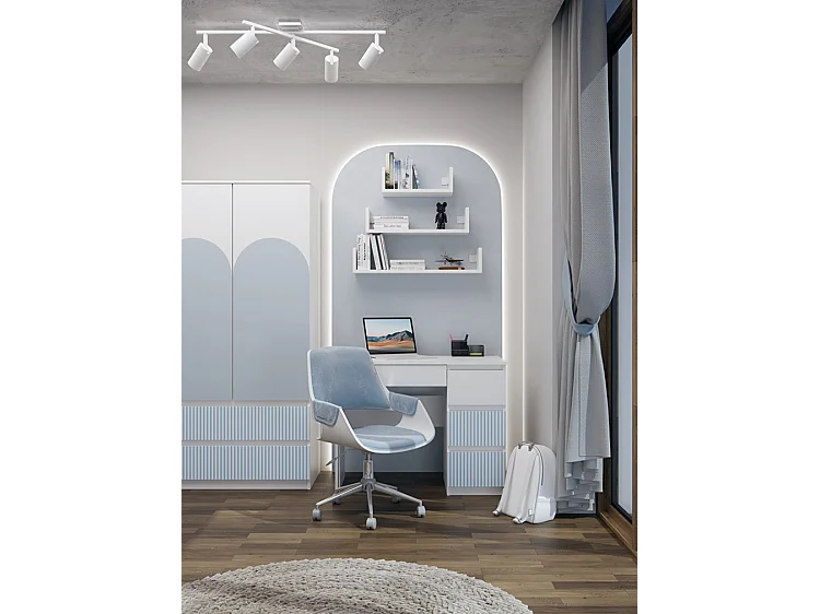 Scrivania moderna con cassetti a destra 98x76x51 cm bianco/blu SCT4