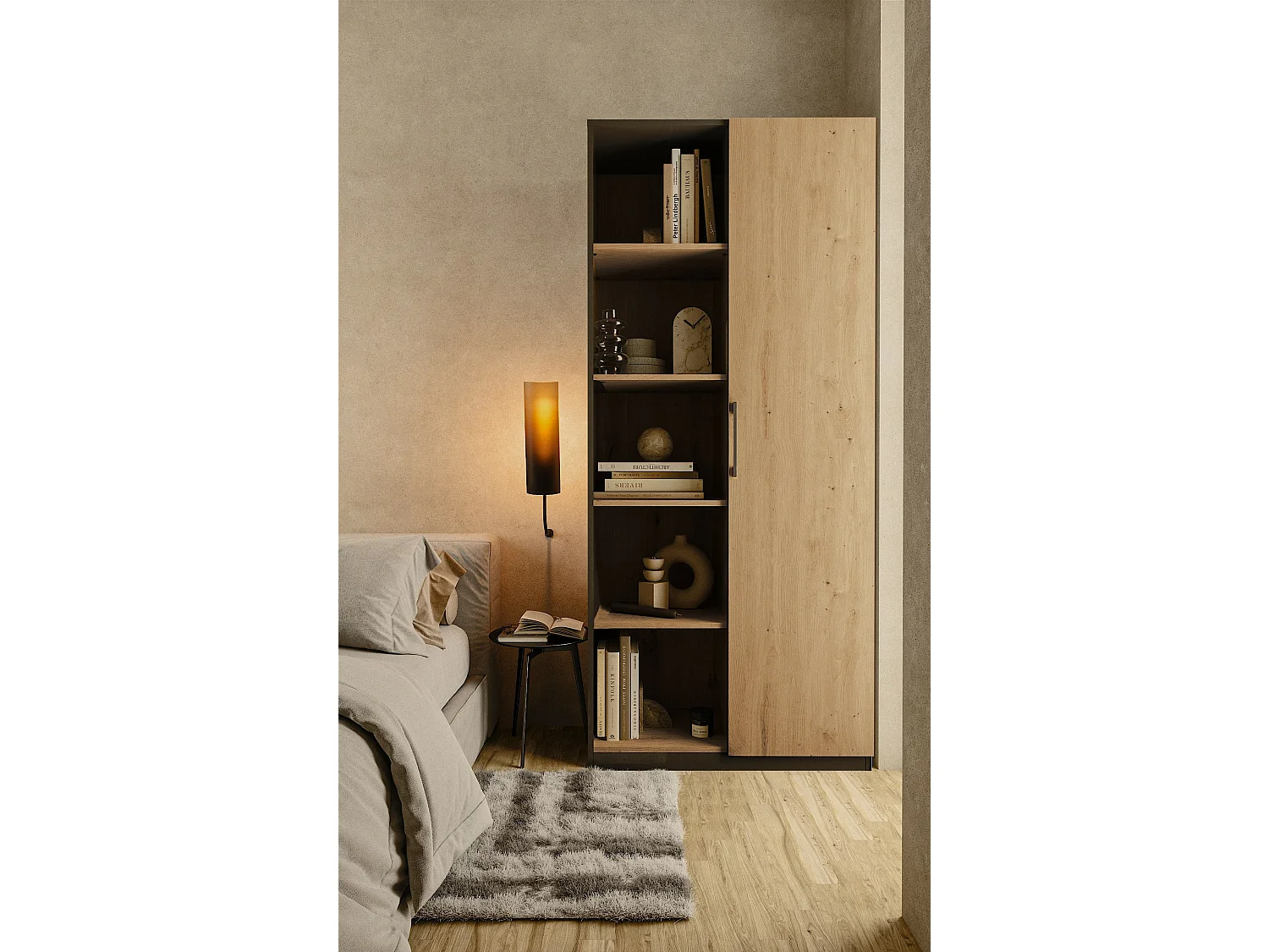 Libreria moderna 80x182x30 cm con vani a giorno e anta rovere e antracite LBT8