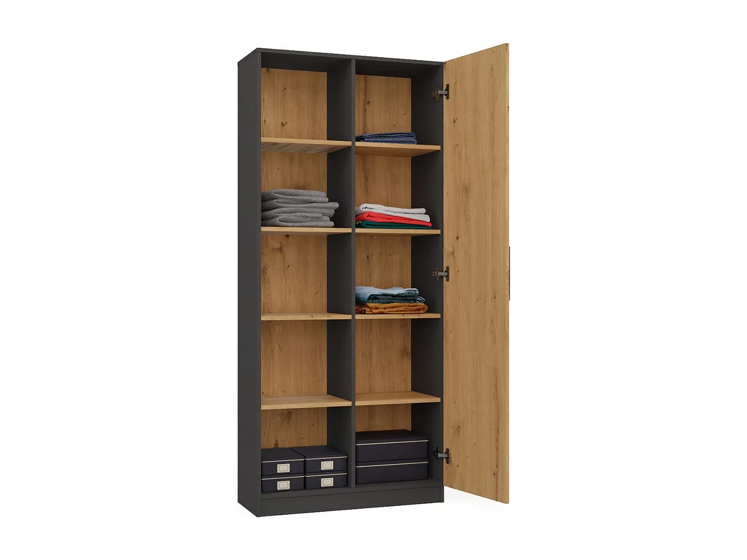 Libreria moderna 80x182x30 cm con vani a giorno e anta rovere e antracite LBT8