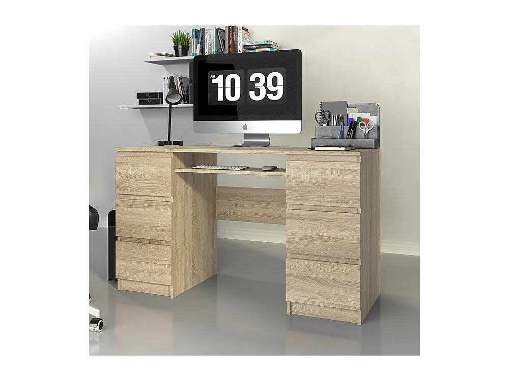 Scrivania moderna con cassetti 130x76x51 cm rovere chiaro SCT2
