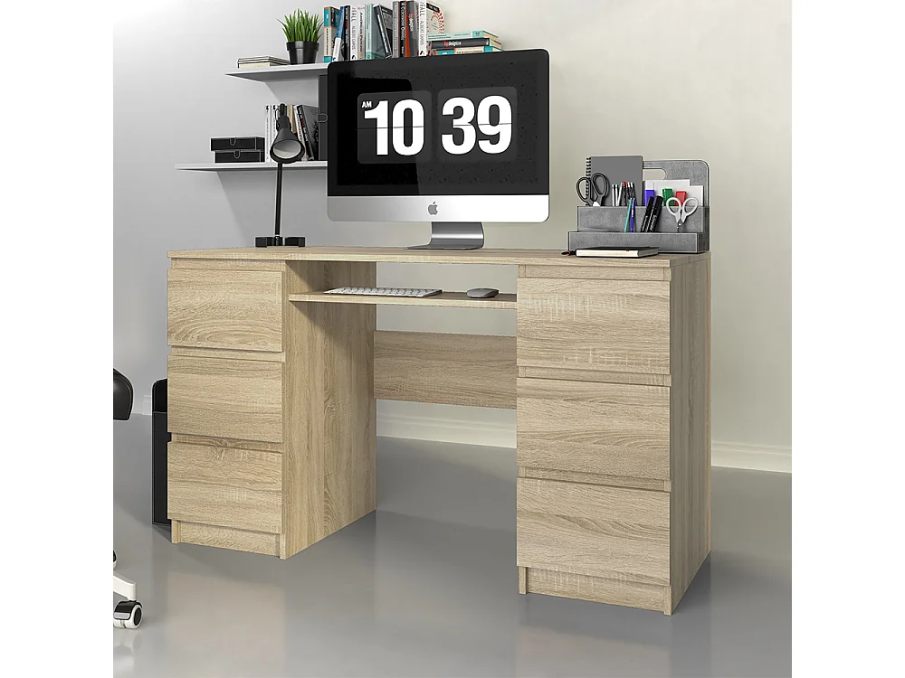 Scrivania moderna con cassetti 130x76x51 cm rovere chiaro SCT2