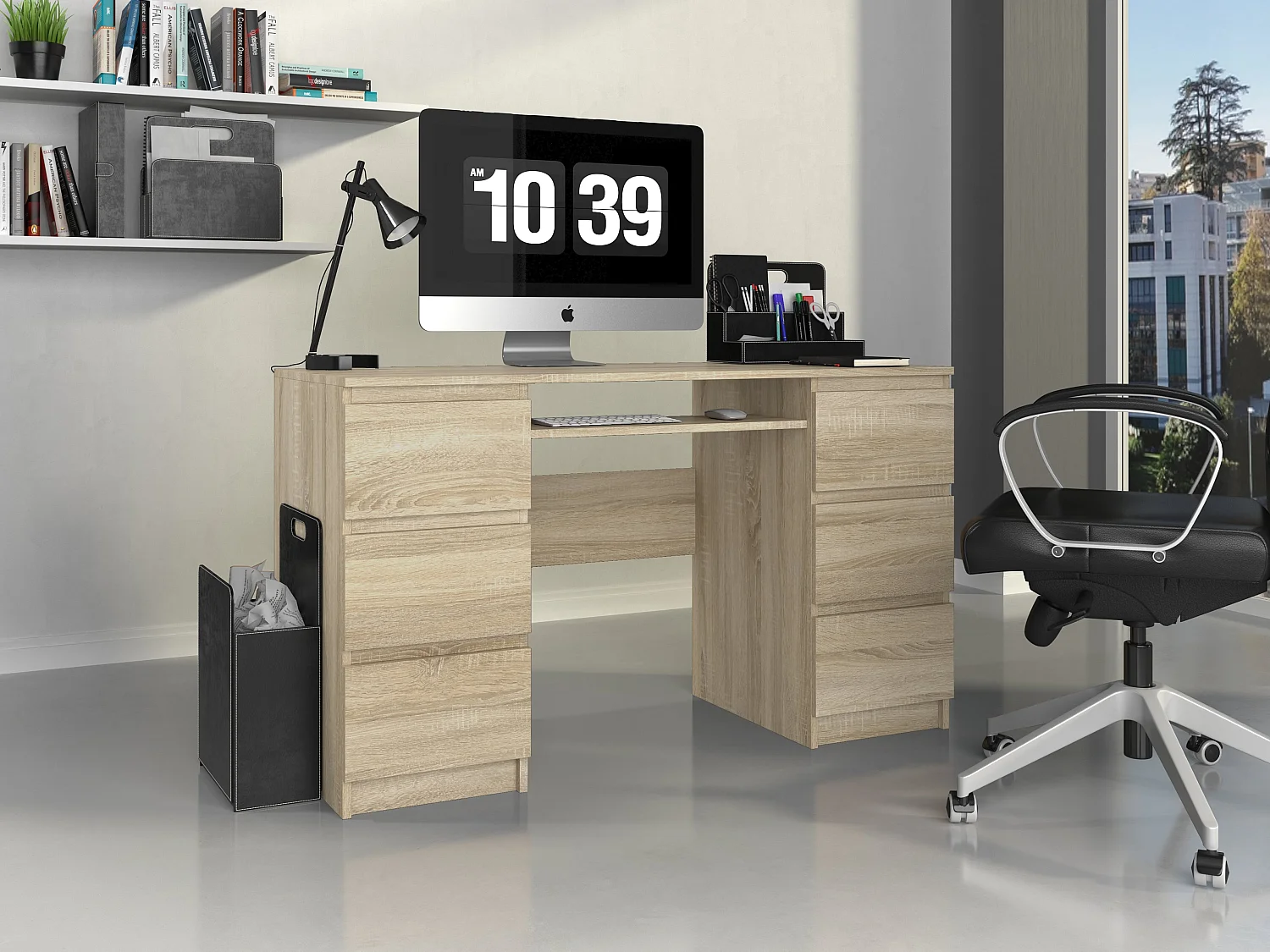 Scrivania moderna con cassetti 130x76x51 cm rovere chiaro SCT2