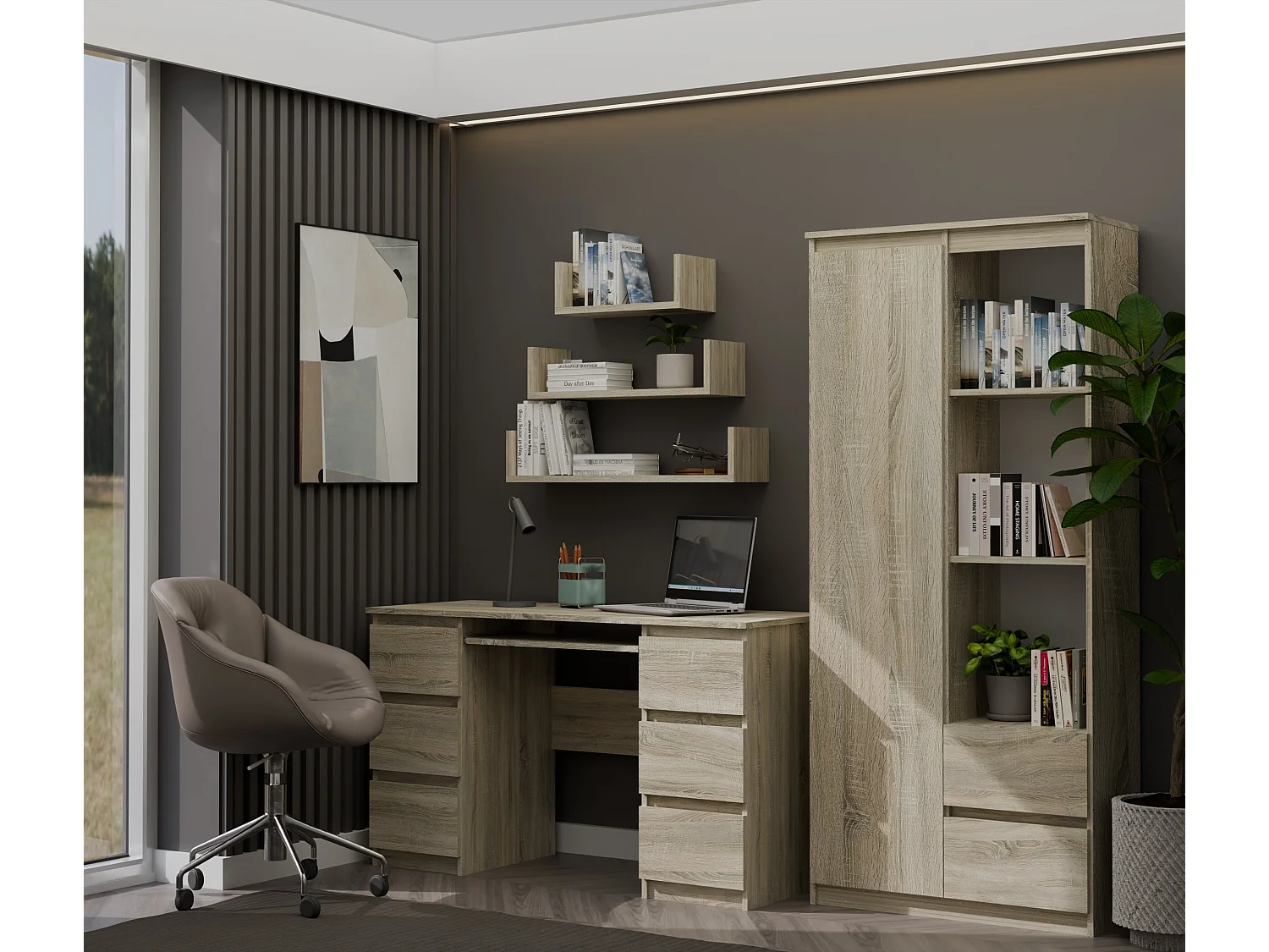 Scrivania moderna con cassetti 130x76x51 cm rovere chiaro SCT2