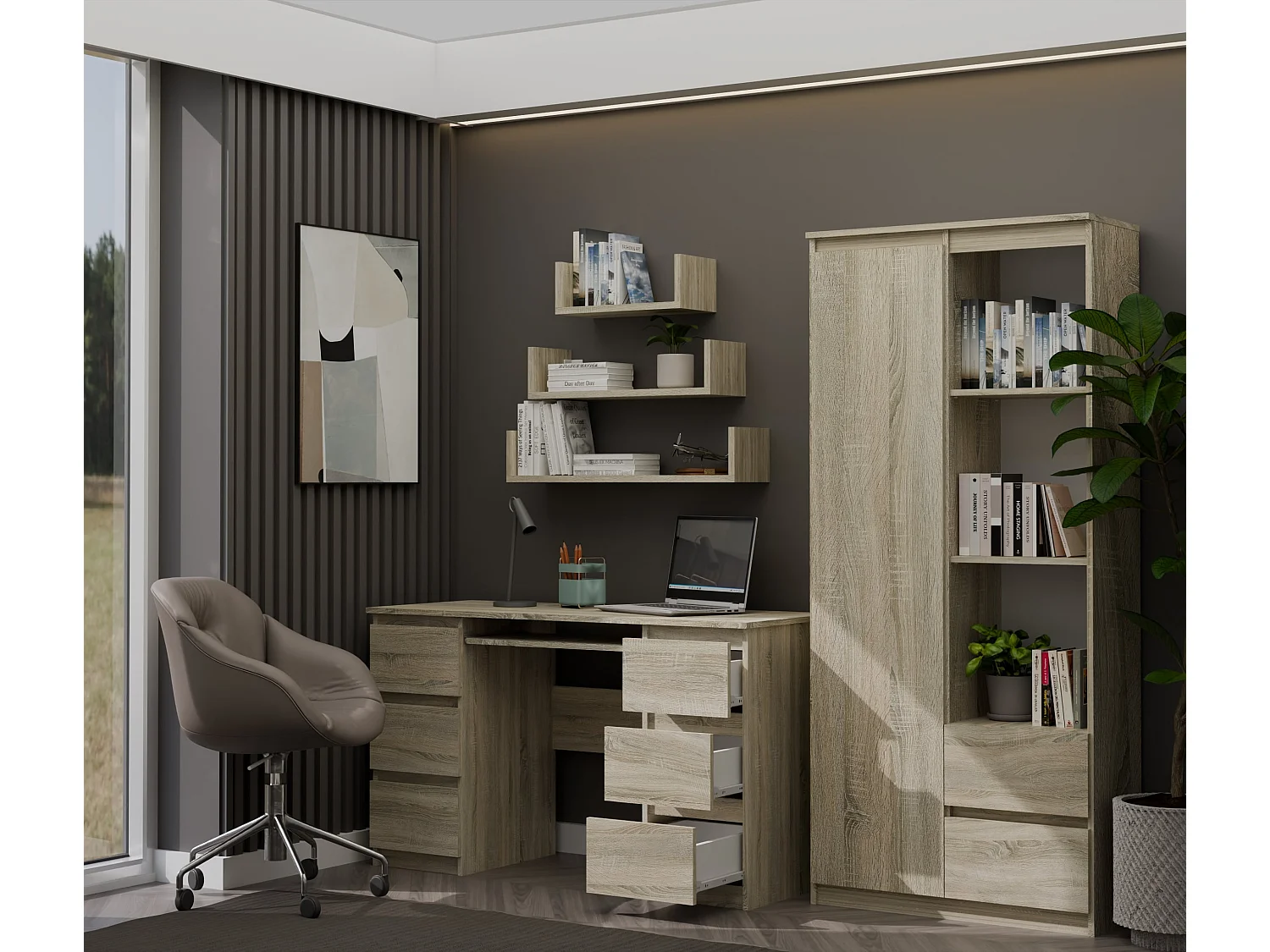 Scrivania moderna con cassetti 130x76x51 cm rovere chiaro SCT2