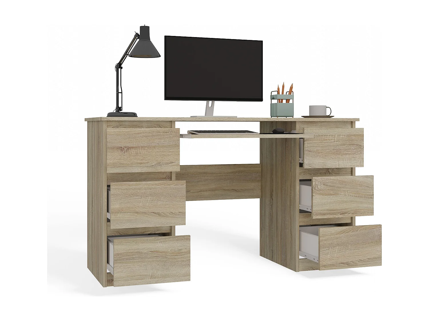 Scrivania moderna con cassetti 130x76x51 cm rovere chiaro SCT2