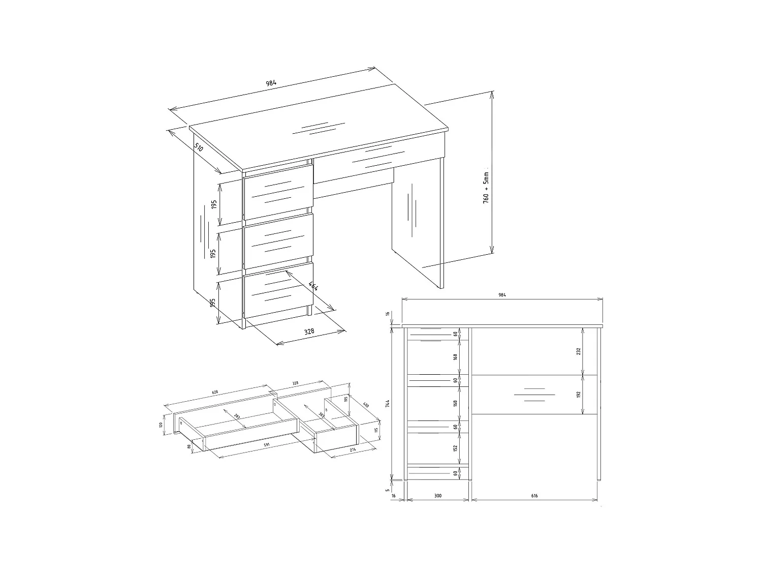 Scrivania moderna con cassetti a destra 98x76x51 cm bianco/verde SCT4