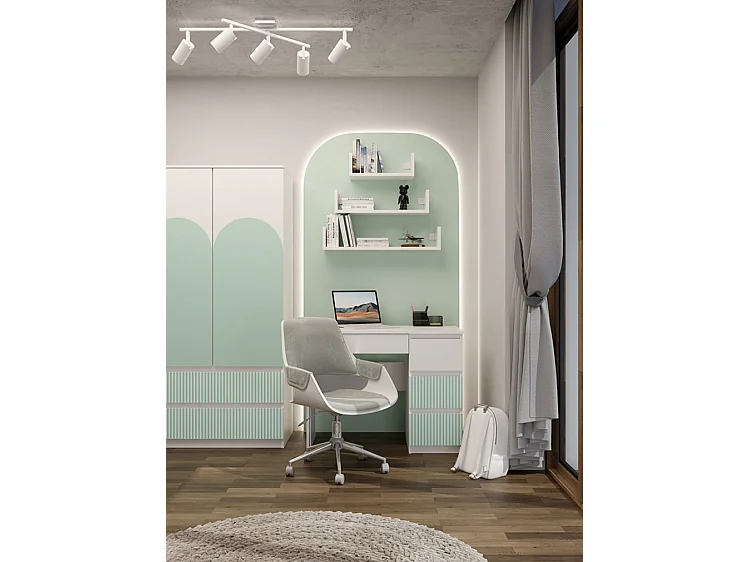 Scrivania moderna con cassetti a destra 98x76x51 cm bianco/verde SCT4