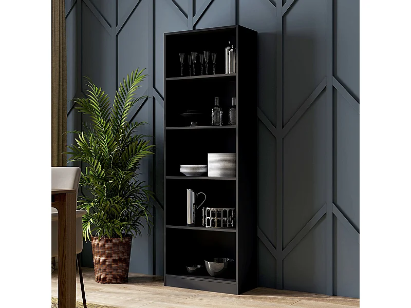 Libreria moderna 60x182x30 cm con ripiani nera LBT2