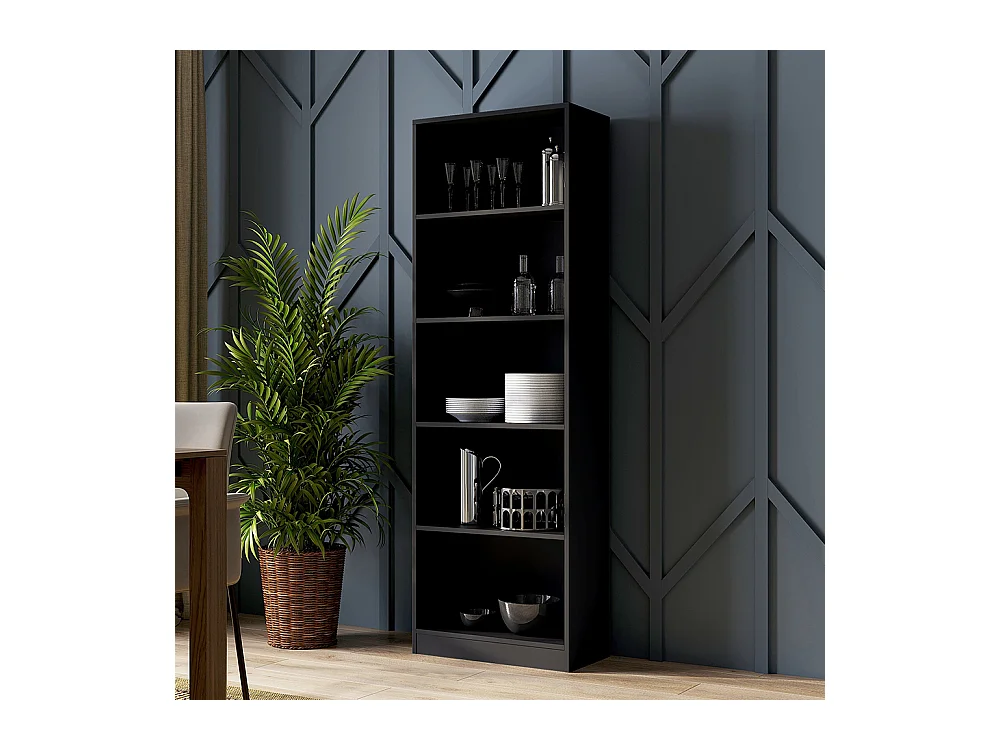 Libreria moderna 60x182x30 cm con ripiani nera LBT2