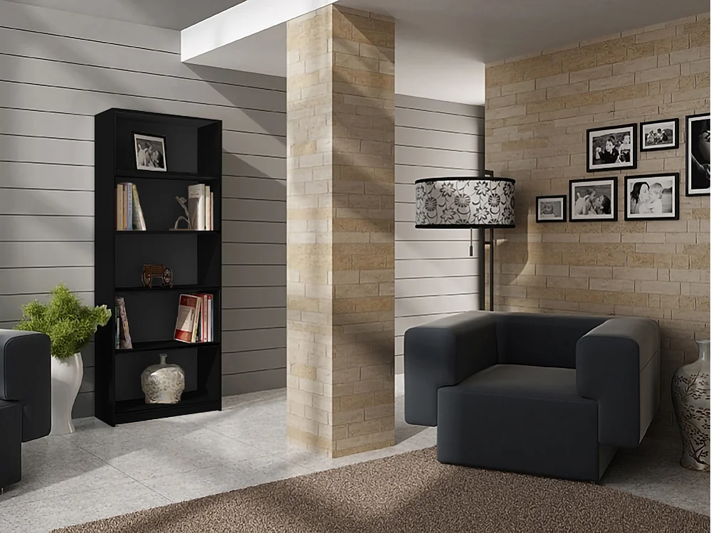 Libreria moderna 60x182x30 cm con ripiani nera LBT2