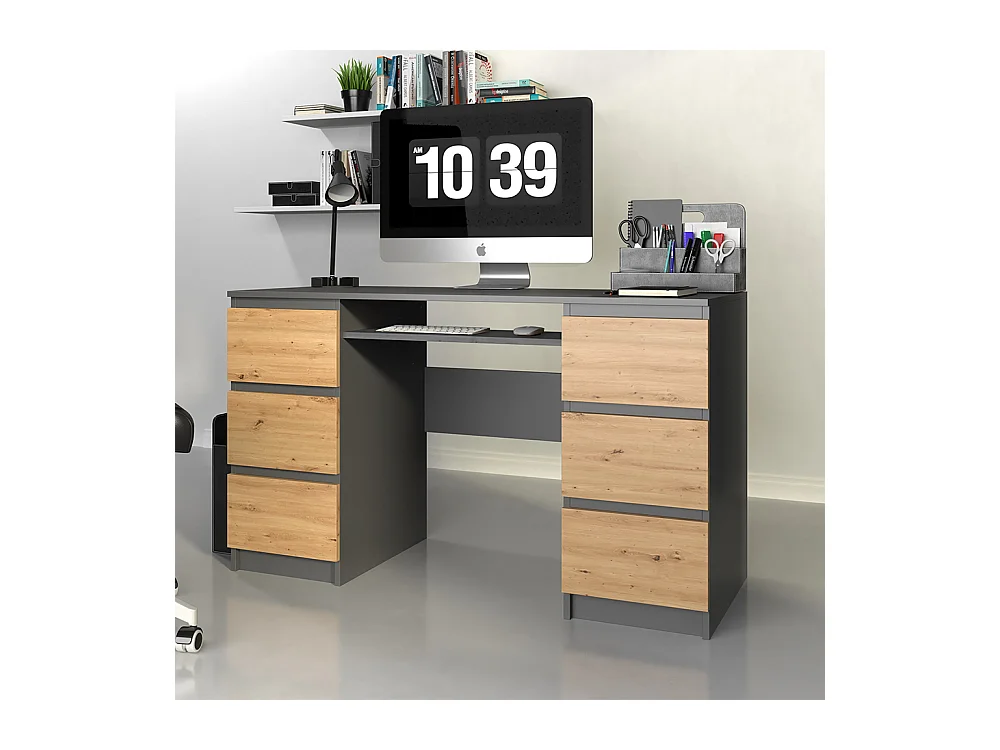 Scrivania moderna con cassetti 130x76x51 cm rovere/antracite SCT2