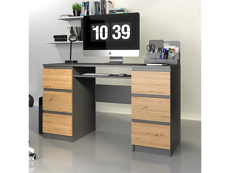 Scrivania moderna con cassetti 130x76x51 cm rovere/antracite SCT2