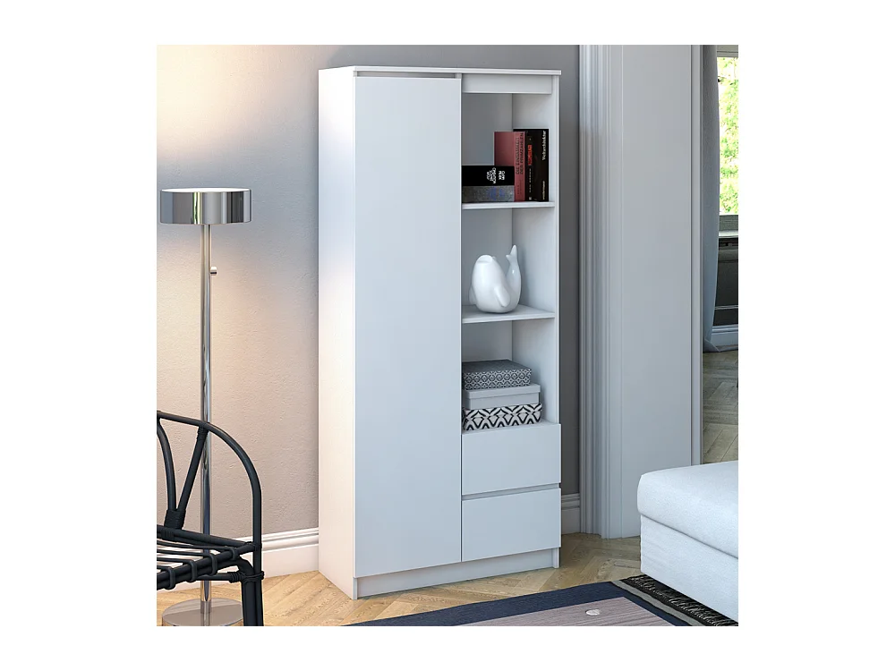 Libreria moderna 80x180x35 cm con anta e cassetti bianco LBT7