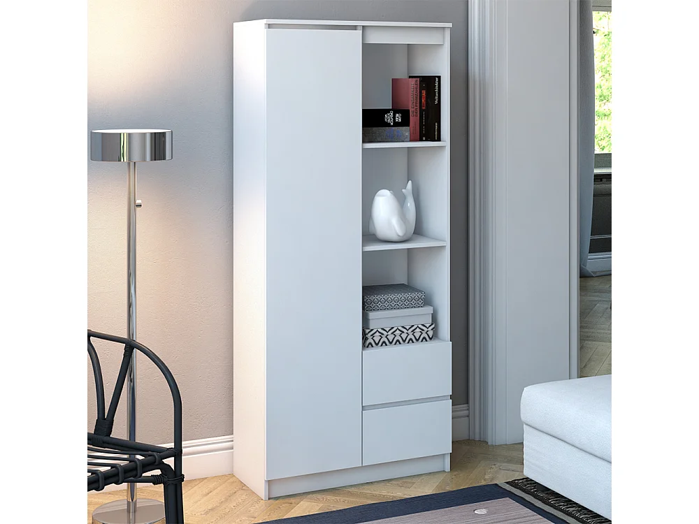 Libreria moderna 80x180x35 cm con anta e cassetti bianco LBT7