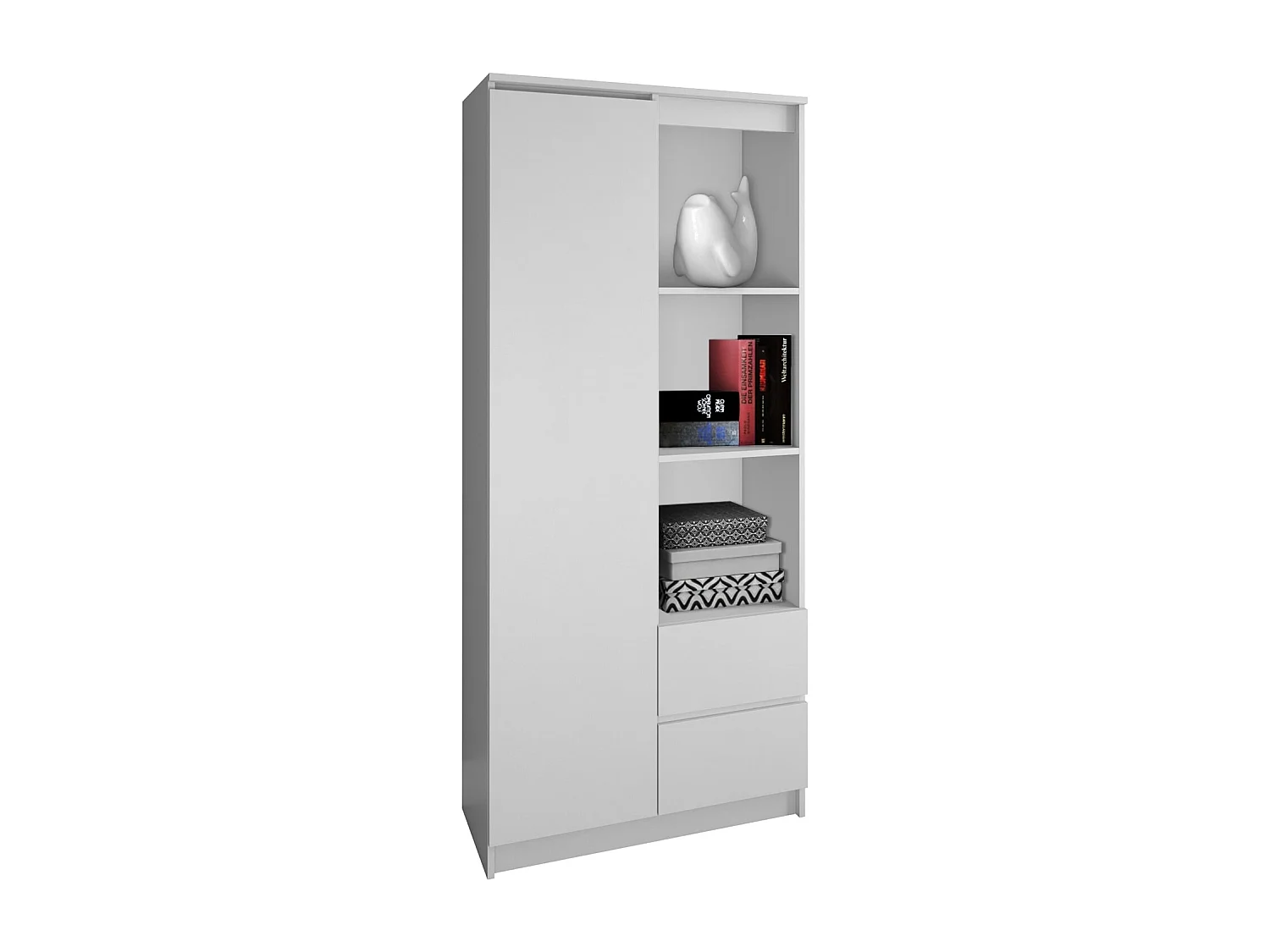 Libreria moderna 80x180x35 cm con anta e cassetti bianco LBT7