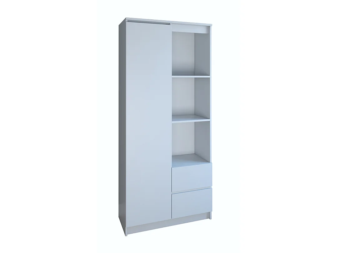 Libreria moderna 80x180x35 cm con anta e cassetti bianco LBT7