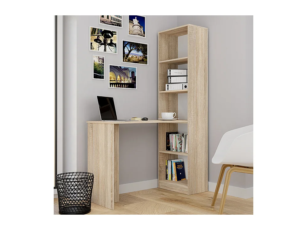Scrivania 125x79x46,5 cm con libreria integrata rovere chiaro SCT8
