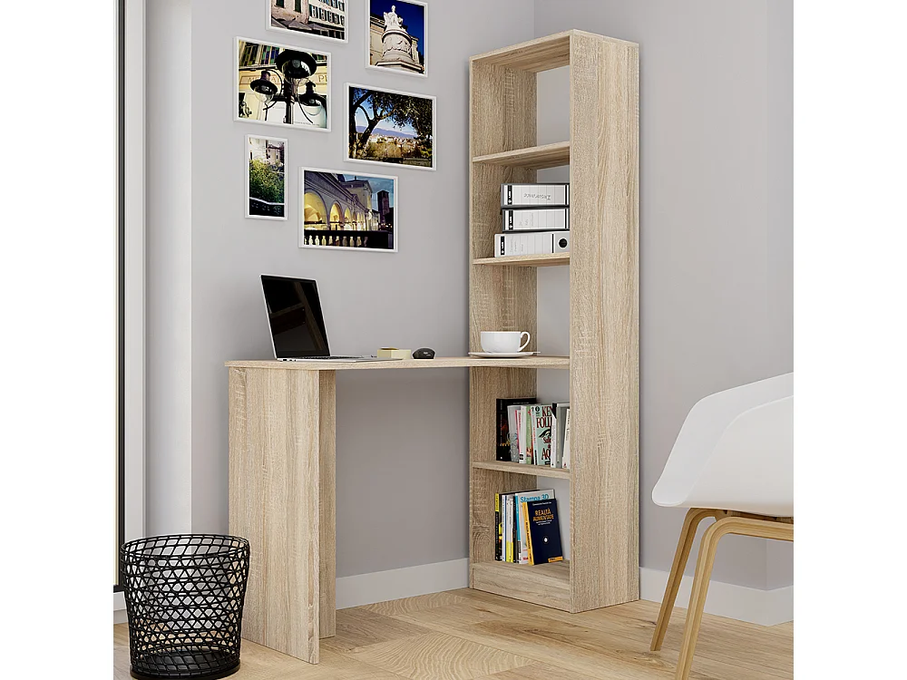 Scrivania 125x79x46,5 cm con libreria integrata rovere chiaro SCT8