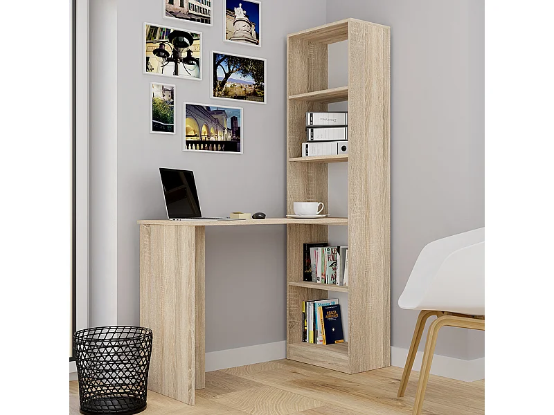 Scrivania 125x79x46,5 cm con libreria integrata rovere chiaro SCT8