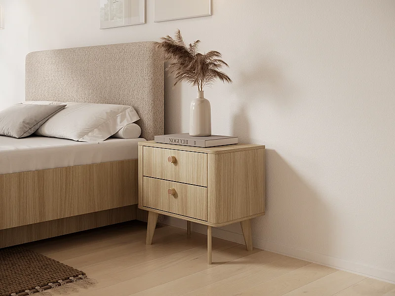 Comodino moderno 63x57 cm con 2 cassetti in rovere chiaro CMLK15