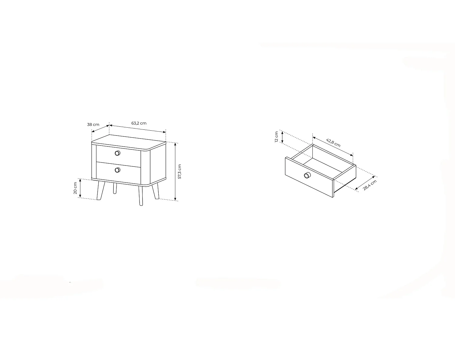 Comodino moderno 63x57 cm con 2 cassetti in rovere chiaro CMLK15