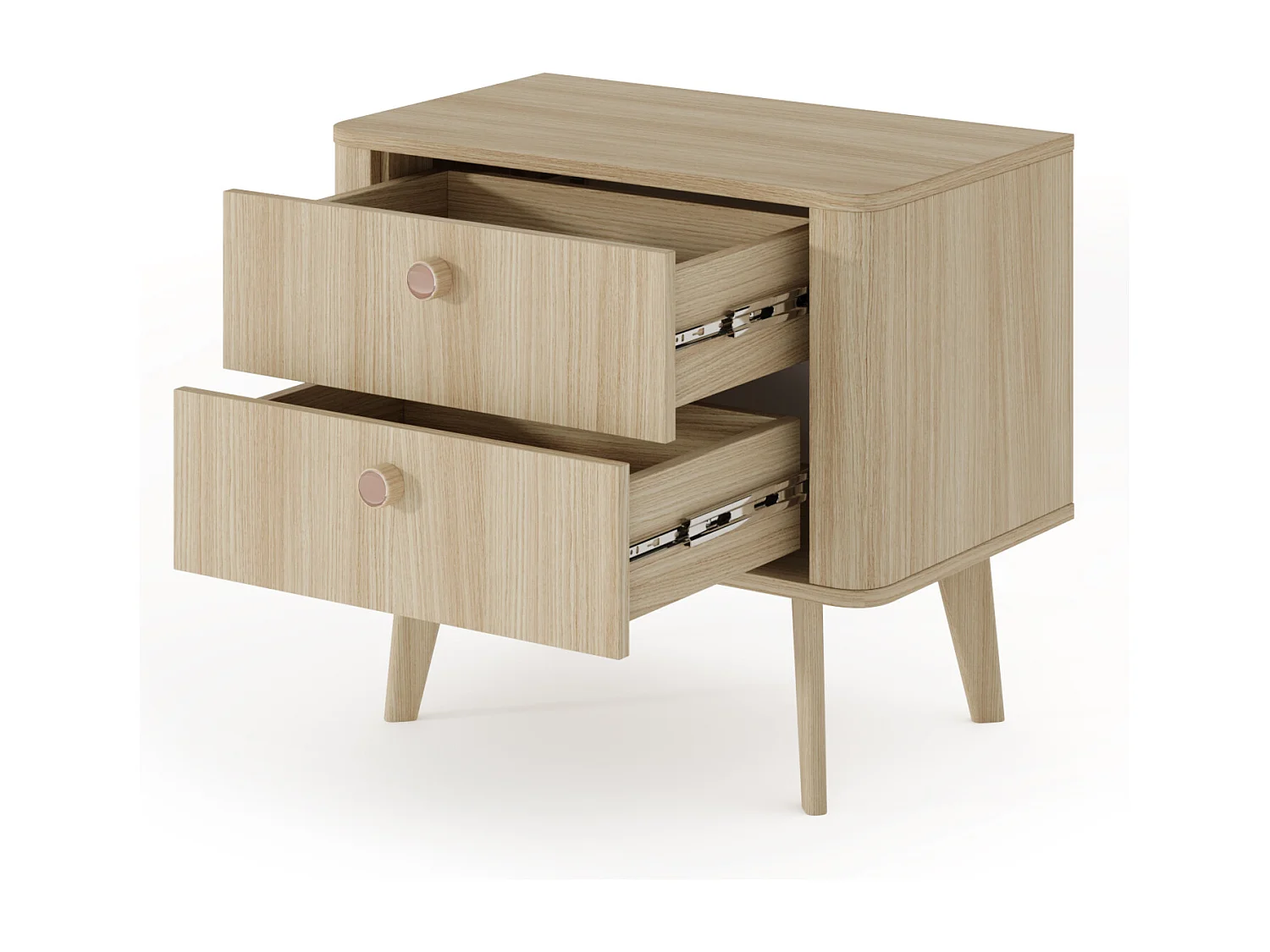 Comodino moderno 63x57 cm con 2 cassetti in rovere chiaro CMLK15