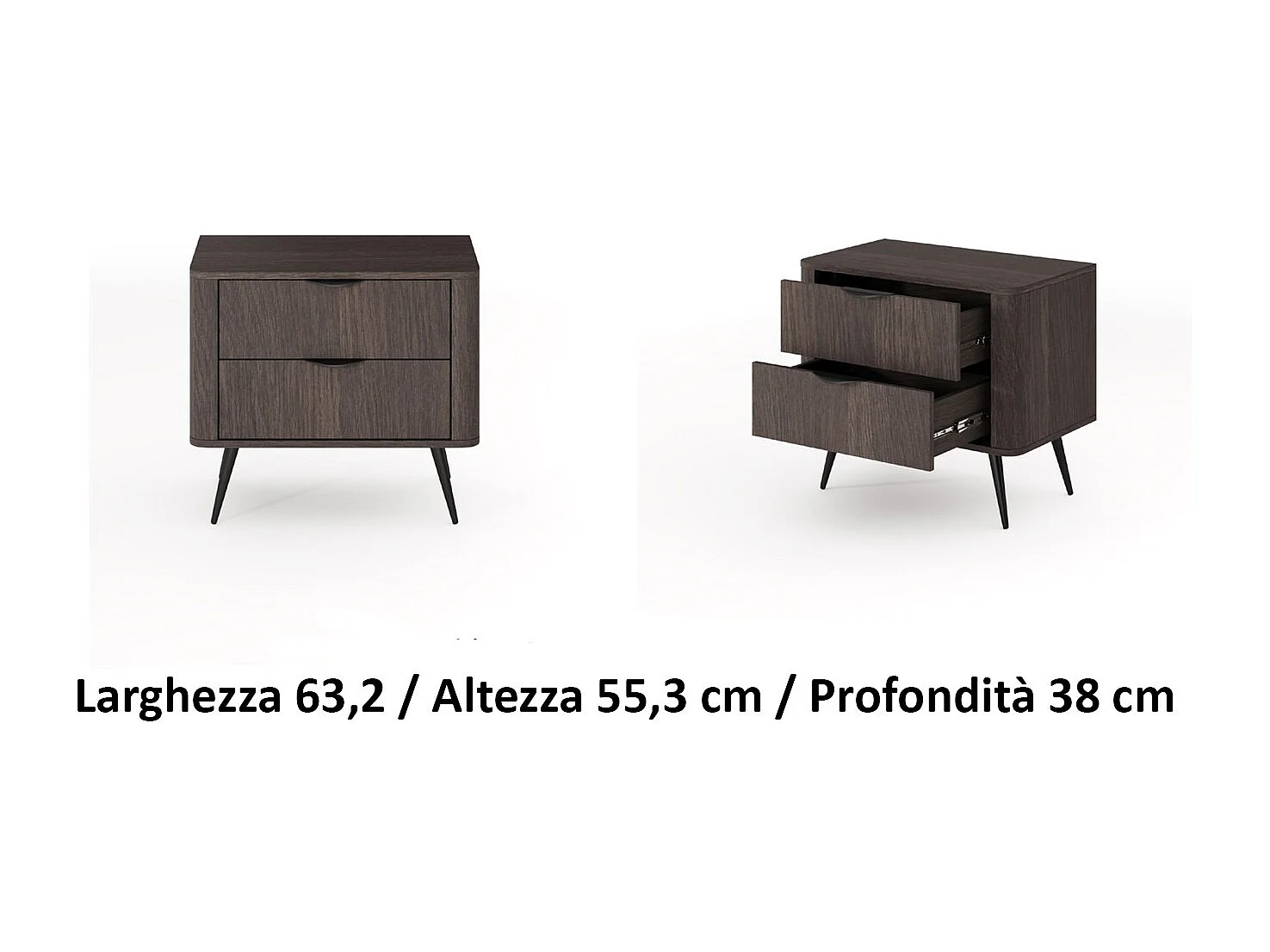 Comodino moderno 63x55 cm con 2 cassetti quercia scuro CMLK14