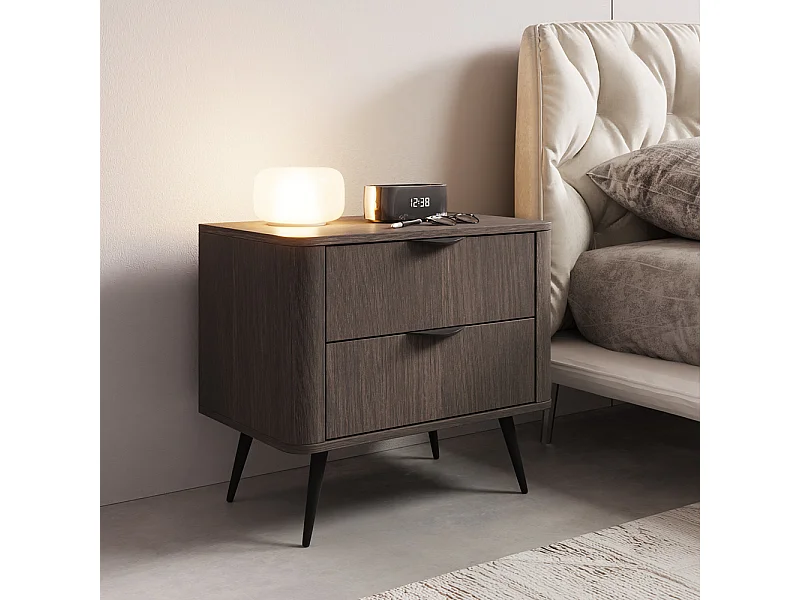 Comodino moderno 63x55 cm con 2 cassetti quercia scuro CMLK14