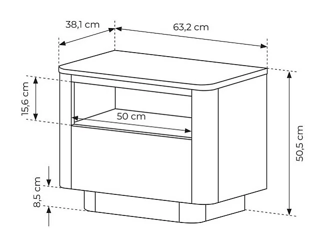 Comodino moderno 63x50 cm con vano a giorno e cassetto CMLK13