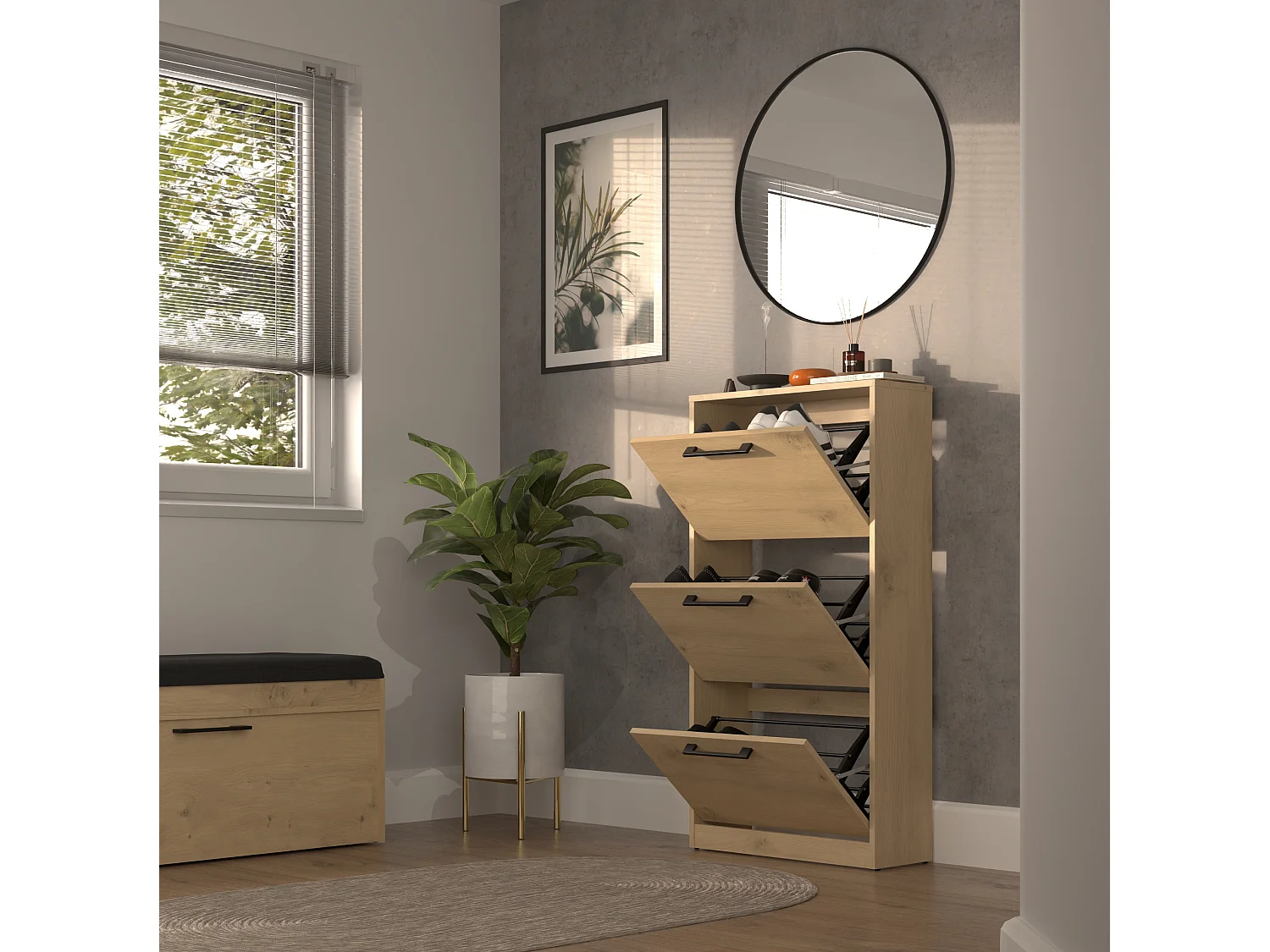 Scarpiera moderna 60x116x28 cm rovere SCAT3