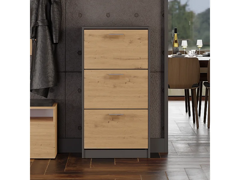 Scarpiera moderna 60x116x28 cm rovere e antracite SCAT3