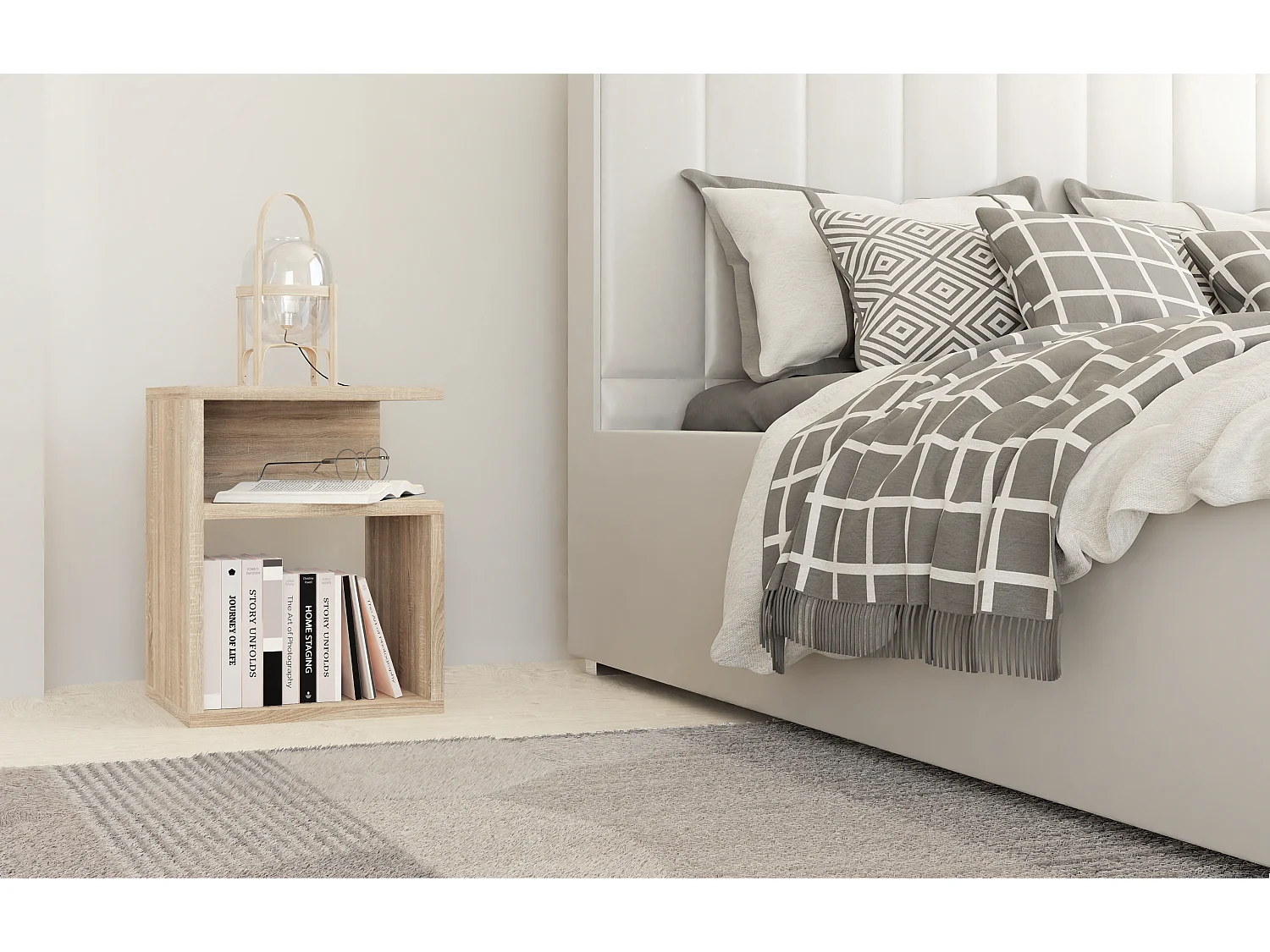 Comodino moderno a giorno 30x40x30 cm rovere chiaro COT1