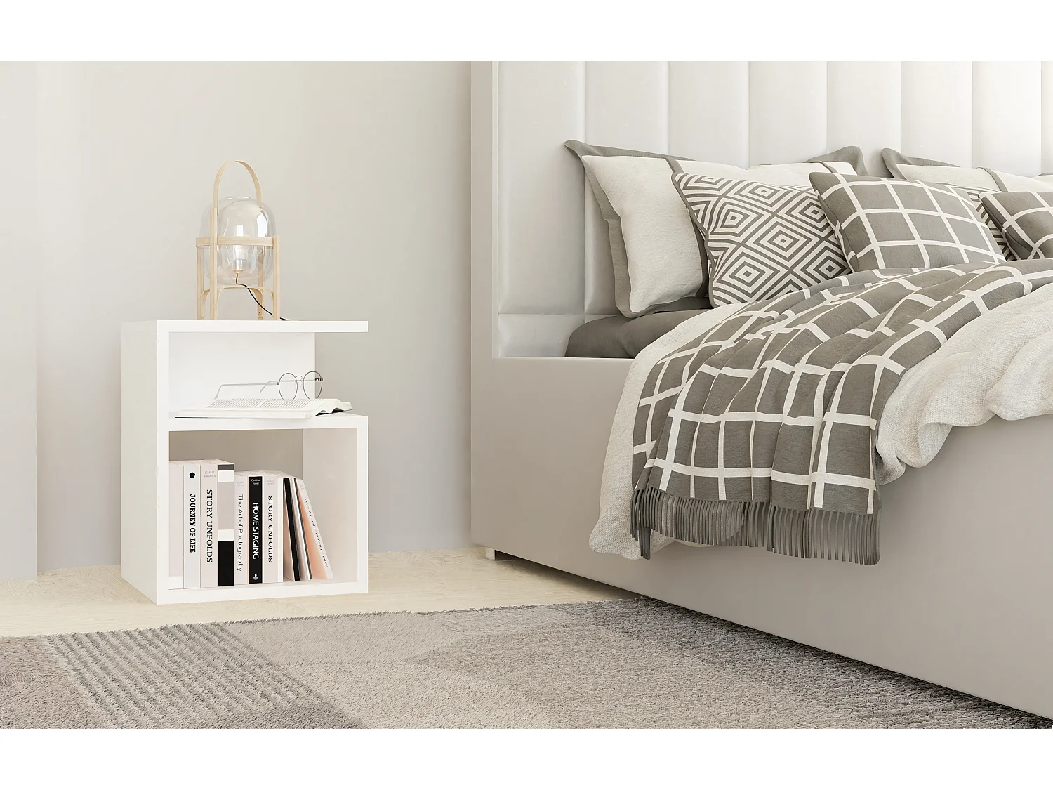 Comodino moderno a giorno 30x40x30 cm bianco COT1