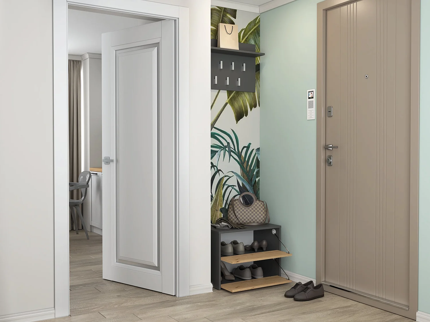 Scarpiera piccola per ingresso 60x44x36 cm rovere e antracite SCAT1