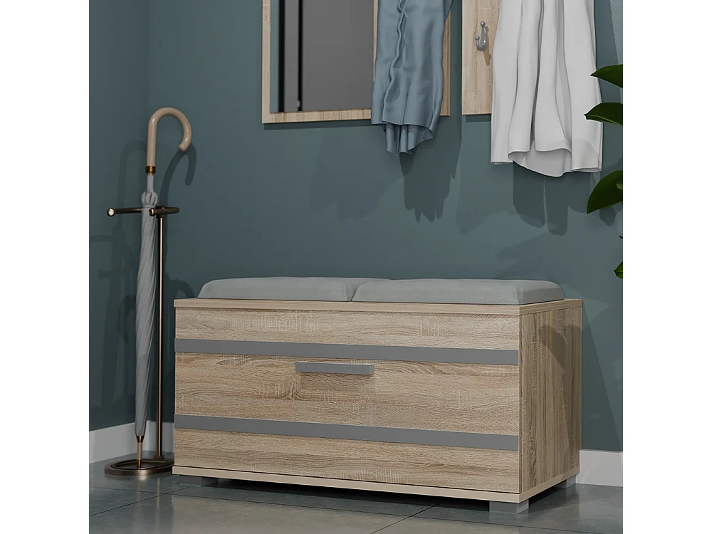 Scarpiera salvaspazio 85x45x35 con seduta rovere chiaro SCAT5