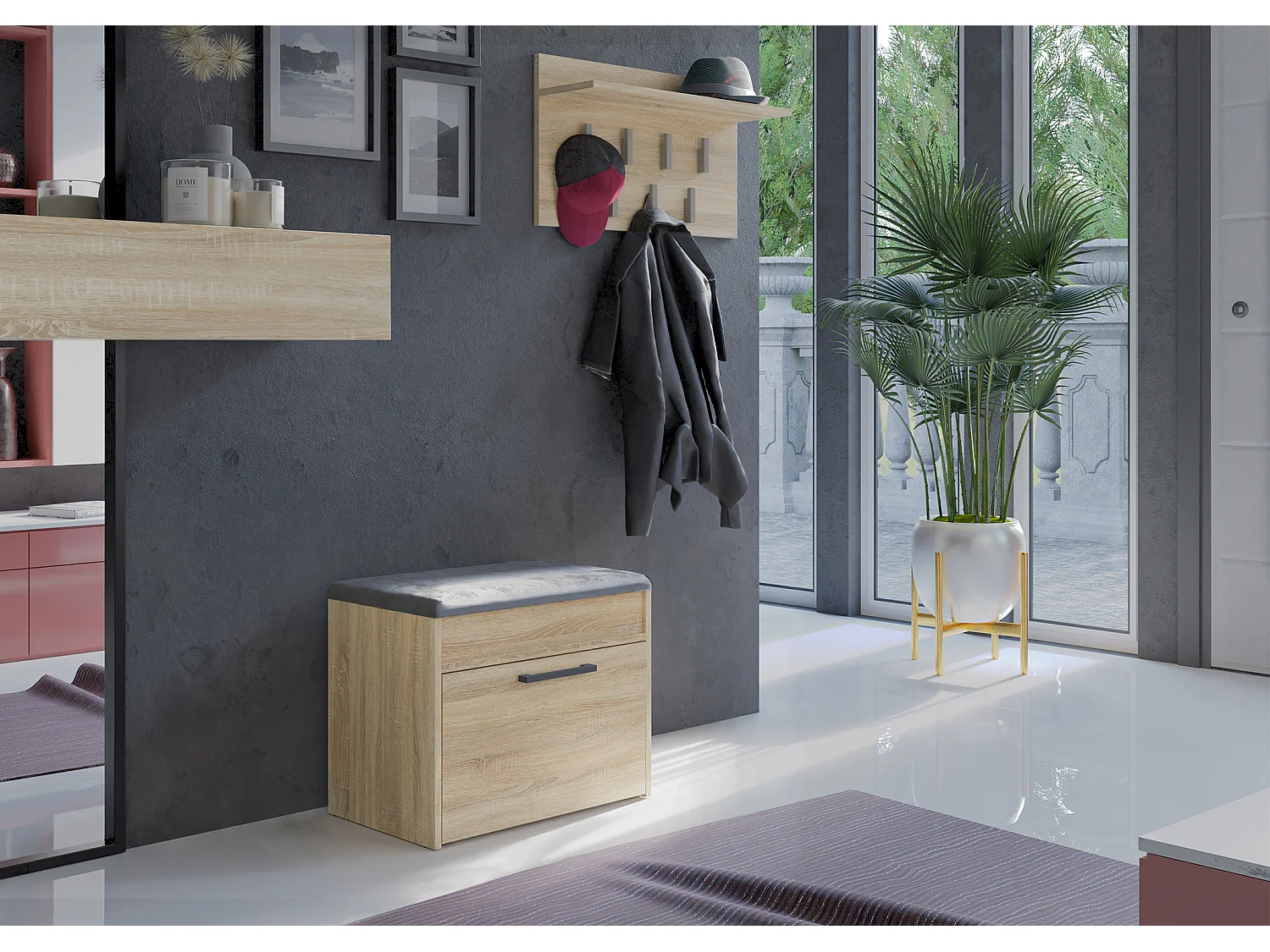 Scarpiera con panca 60x49x35 cm rovere chiaro SCAT7