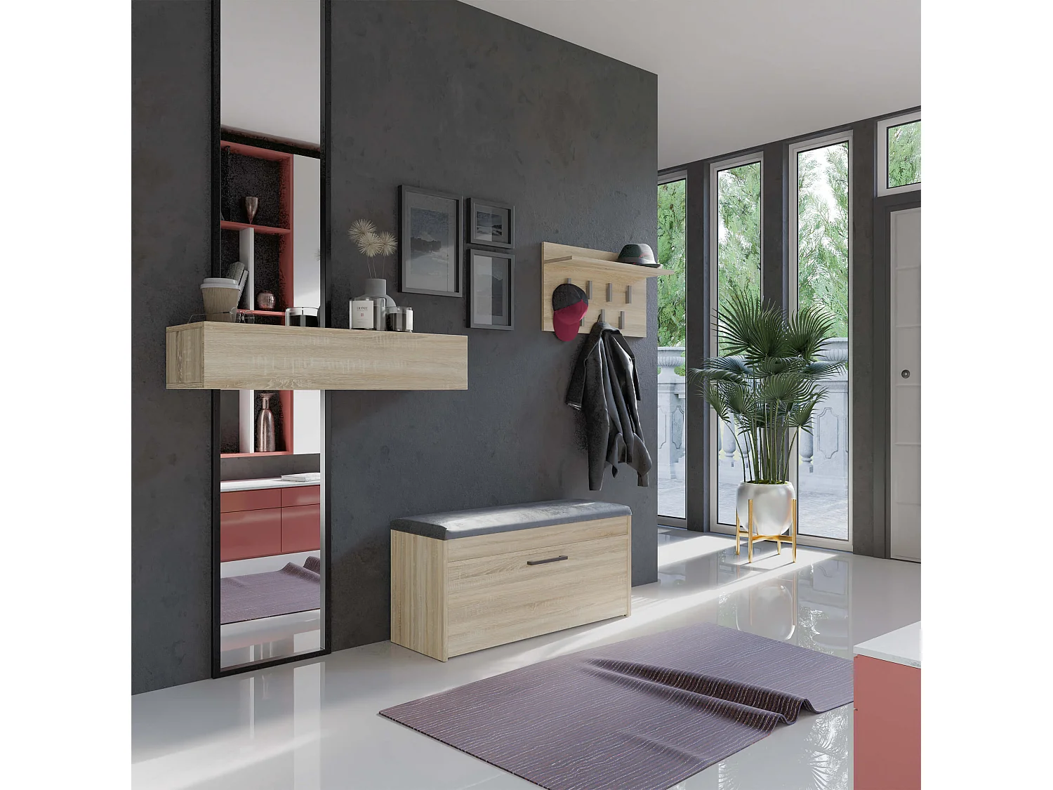 Scarpiera con panca 100x49x35 cm rovere chiaro SCAT6