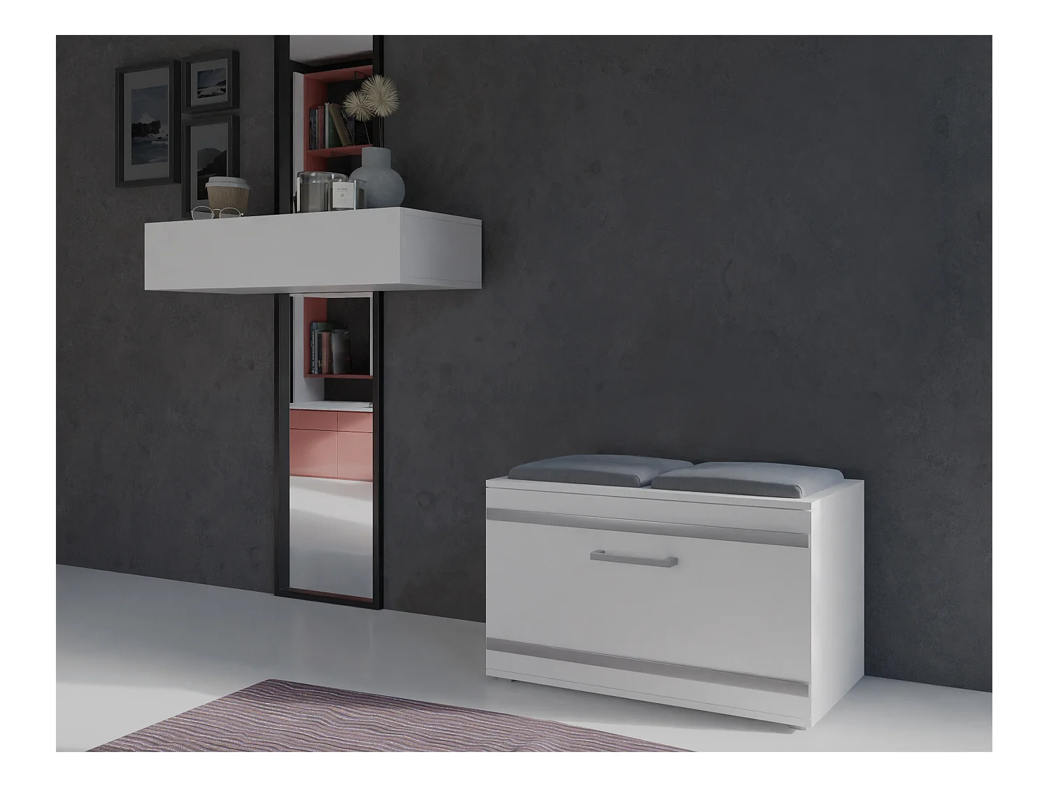 Scarpiera salvaspazio 85x45x35 con seduta bianca SCAT5