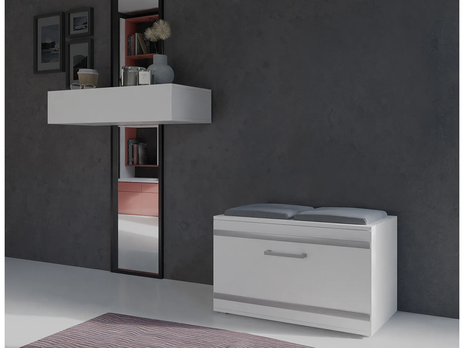 Scarpiera salvaspazio 85x45x35 con seduta bianca SCAT5